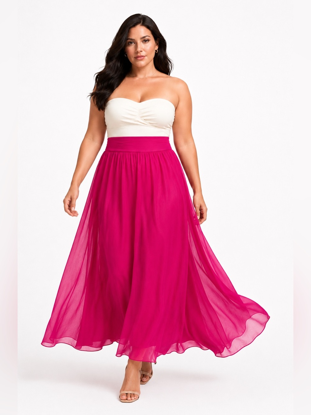 Magenta Silk Overlay Maxi Skirt XXL Pull On Resort Glam